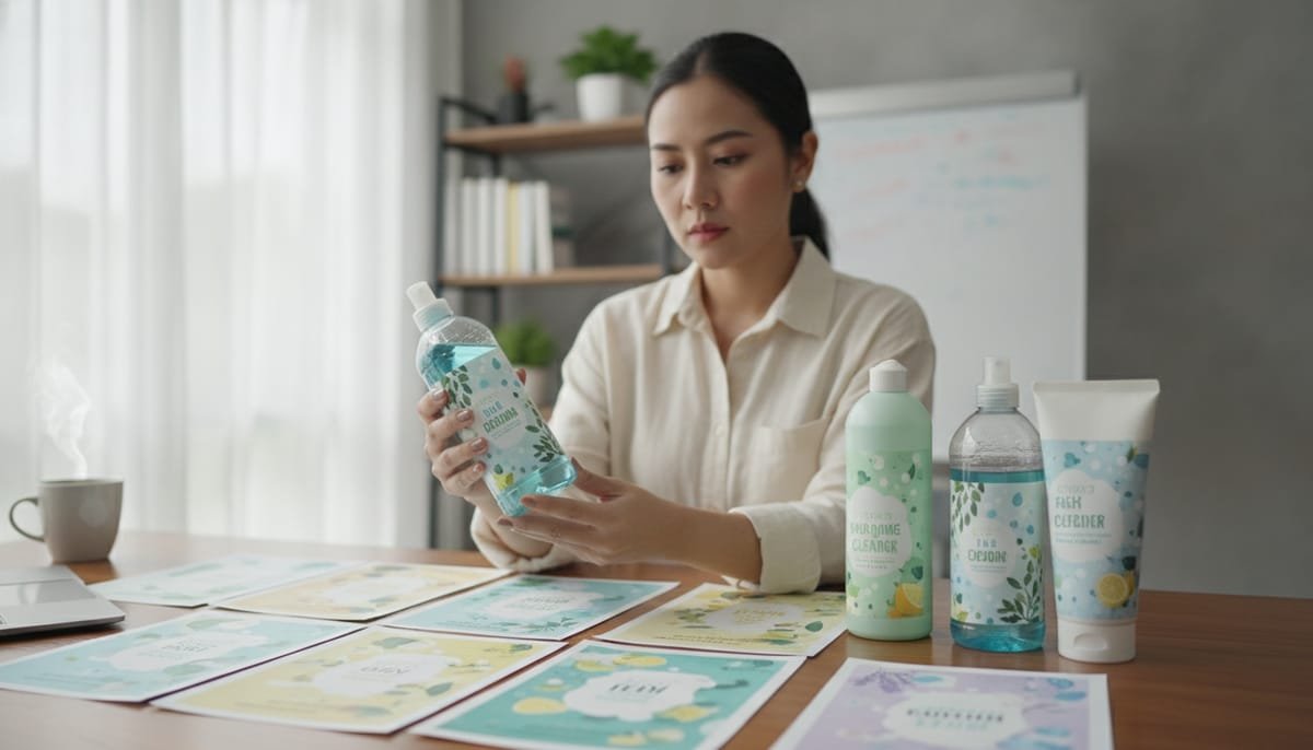 Pemilik brand memeriksa aturan label kemasan produk rumah tangga sebelum produksi